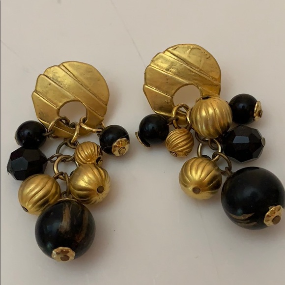 Gold & Black Pierced Earrings - Picture 7 of 7